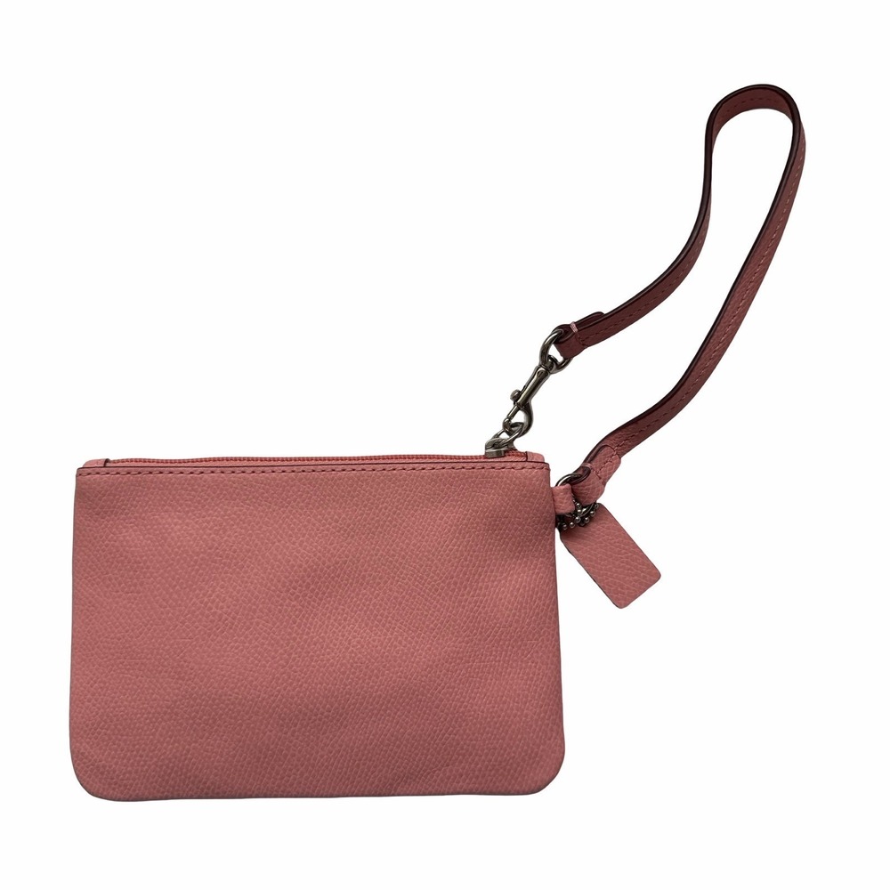 Coach Pebbled‎ Leather Zip Top Pouch Wristlet Pink Wallet F52850 - Picture 3 of 7